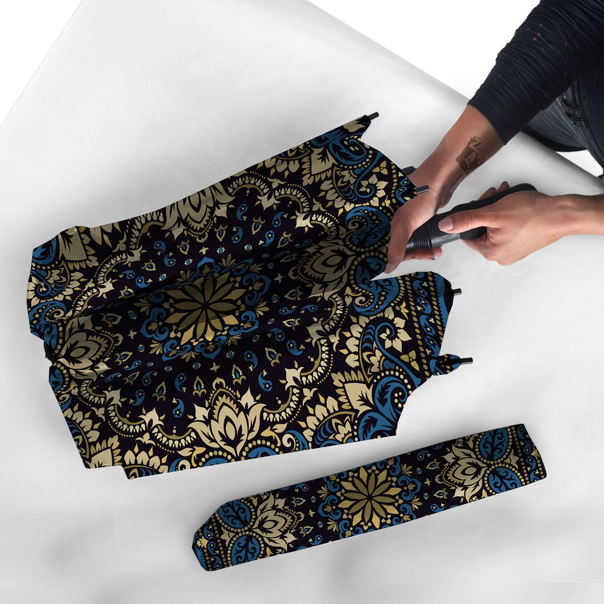 Gold Blue Paisley Bandana Print Umbrella-grizzshop