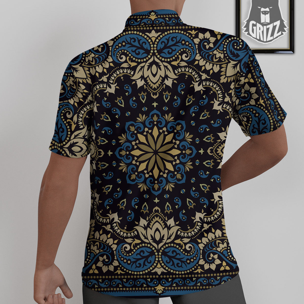 Gold Blue Paisley Bandana Print Untucked Shirts-grizzshop