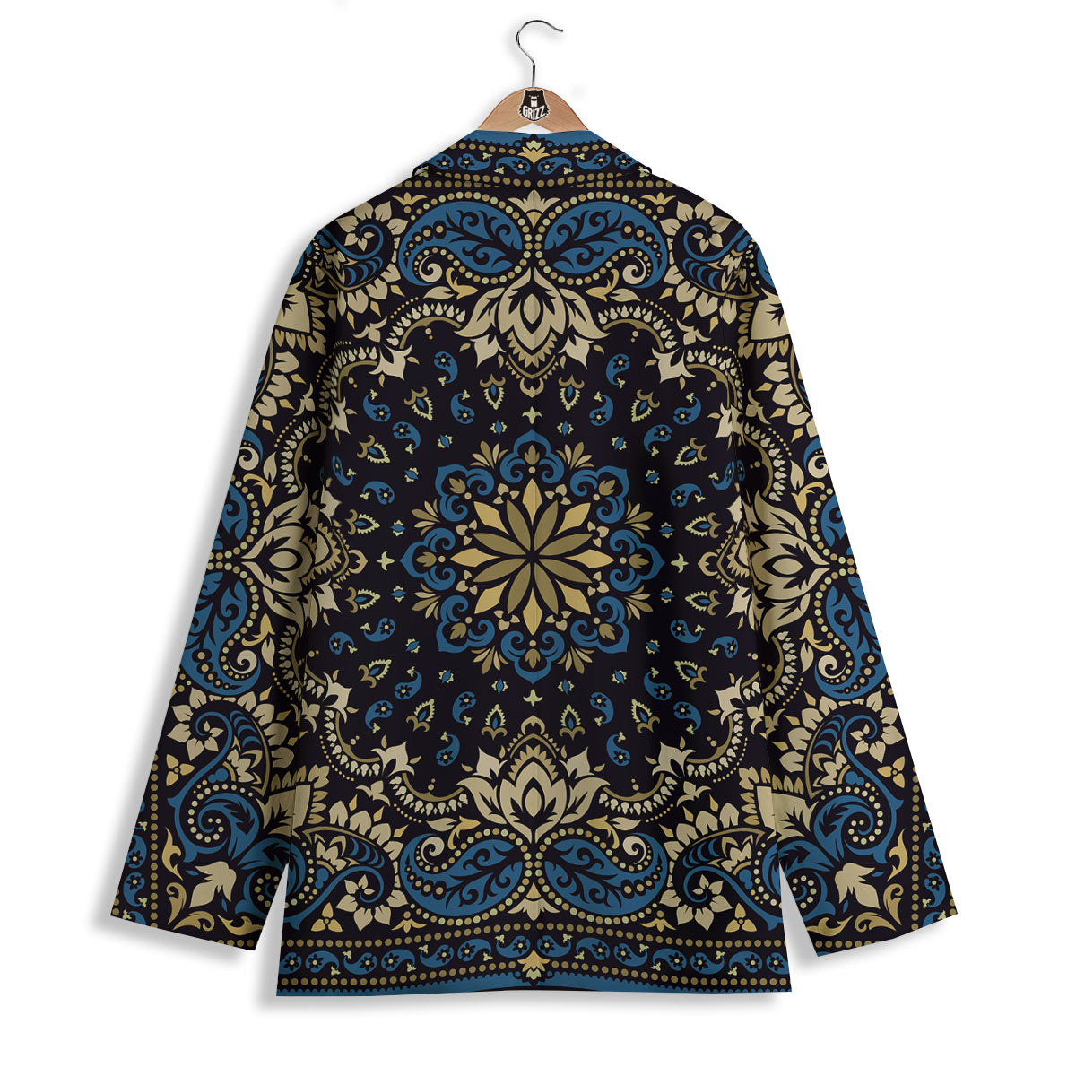 Gold Blue Paisley Bandana Print Women's Blazer-grizzshop