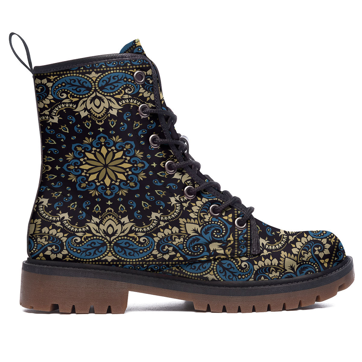 Gold Blue Paisley Bandana Print Work Boots-grizzshop