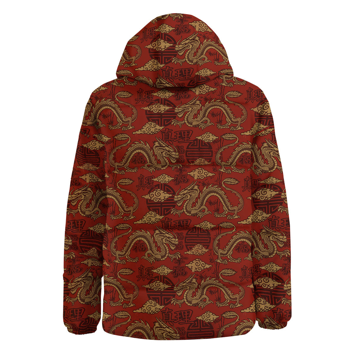 Gold Chinese Dragon Print Pattern Down Jacket-grizzshop