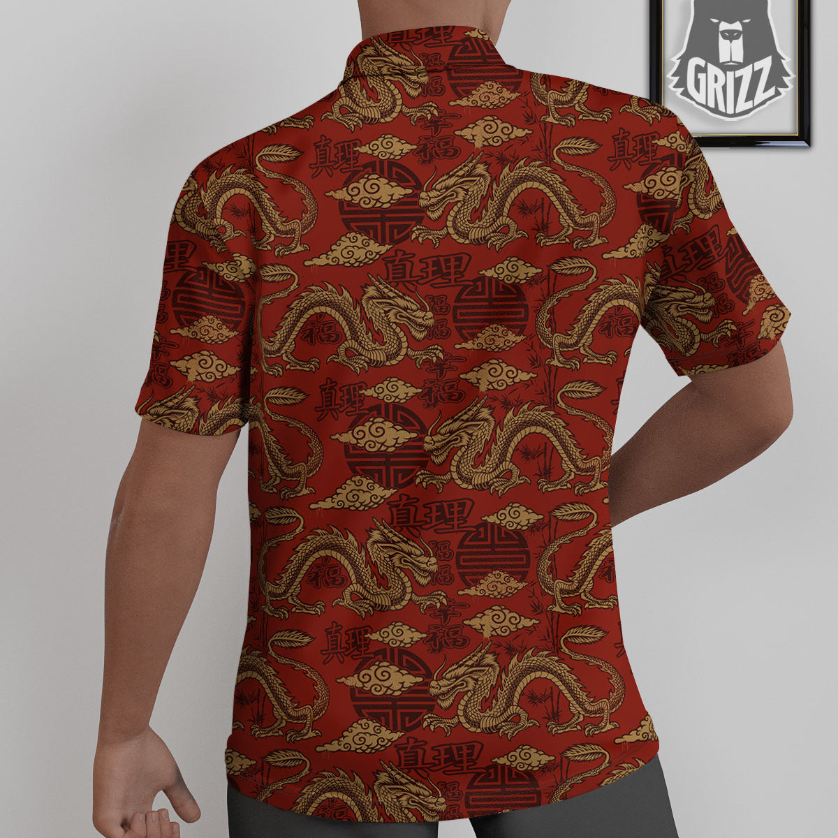 Gold Chinese Dragon Print Pattern Untucked Shirts-grizzshop