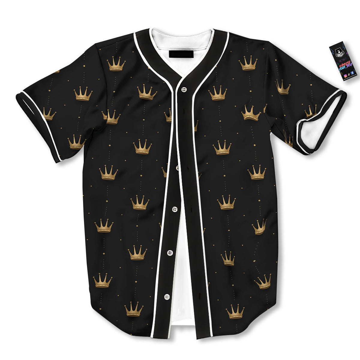 Gold Crown Print Pattern Baseball Jersey-grizzshop