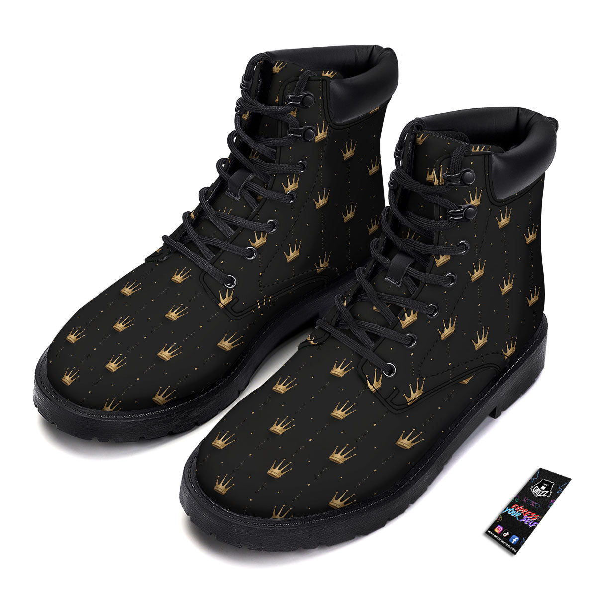 Gold Crown Print Pattern Boots-grizzshop