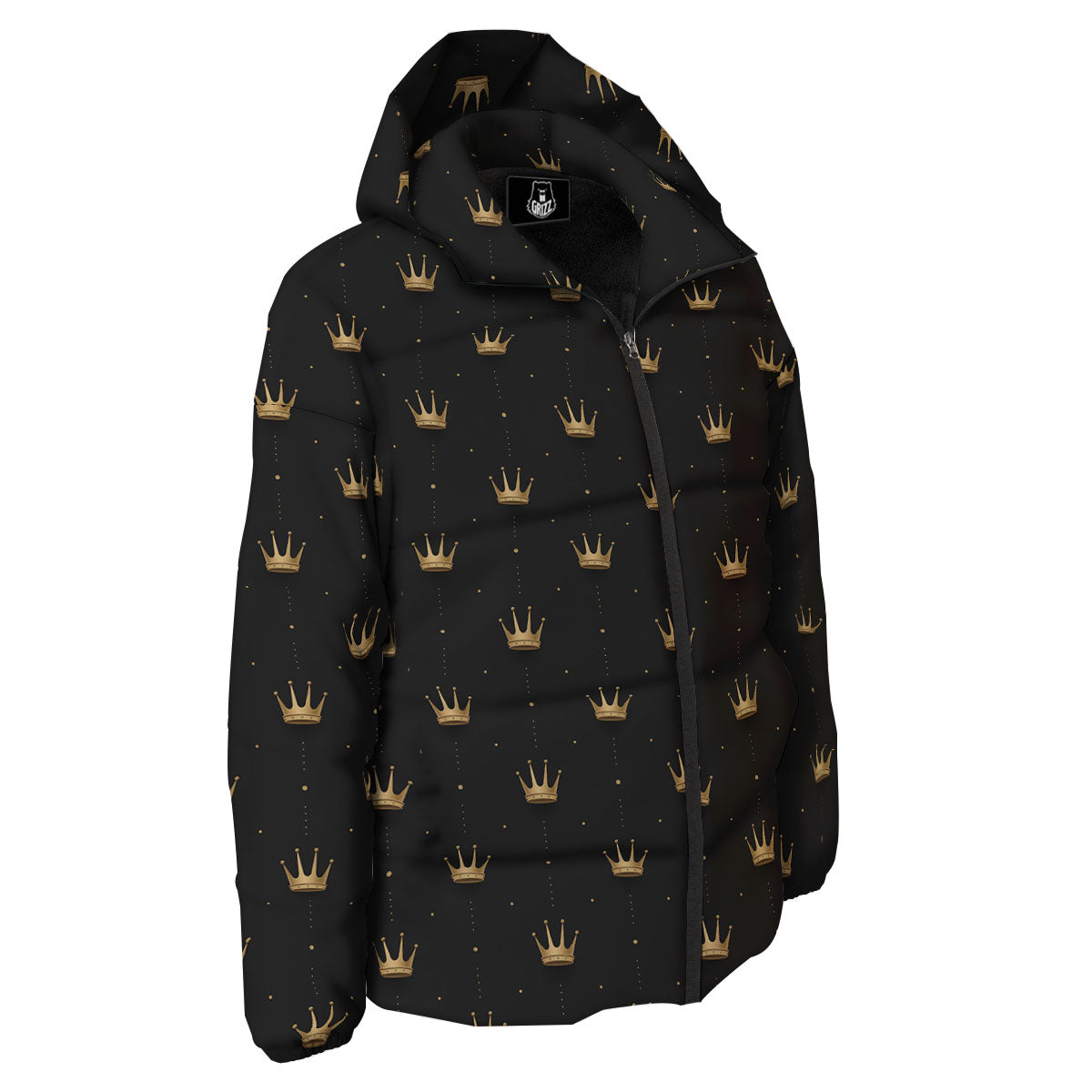 Gold Crown Print Pattern Down Jacket-grizzshop