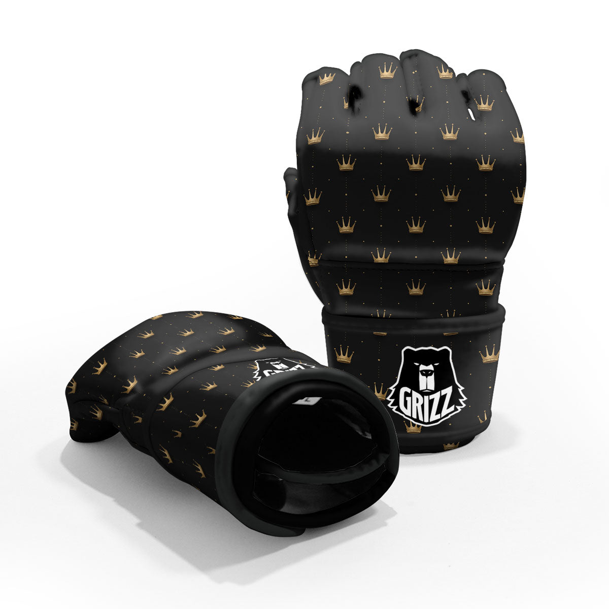 Gold Crown Print Pattern MMA Gloves-grizzshop