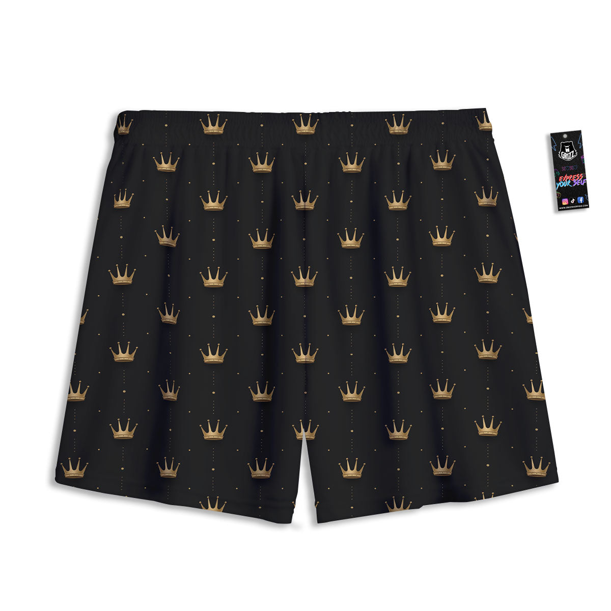 Gold Crown Print Pattern Mesh Shorts-grizzshop