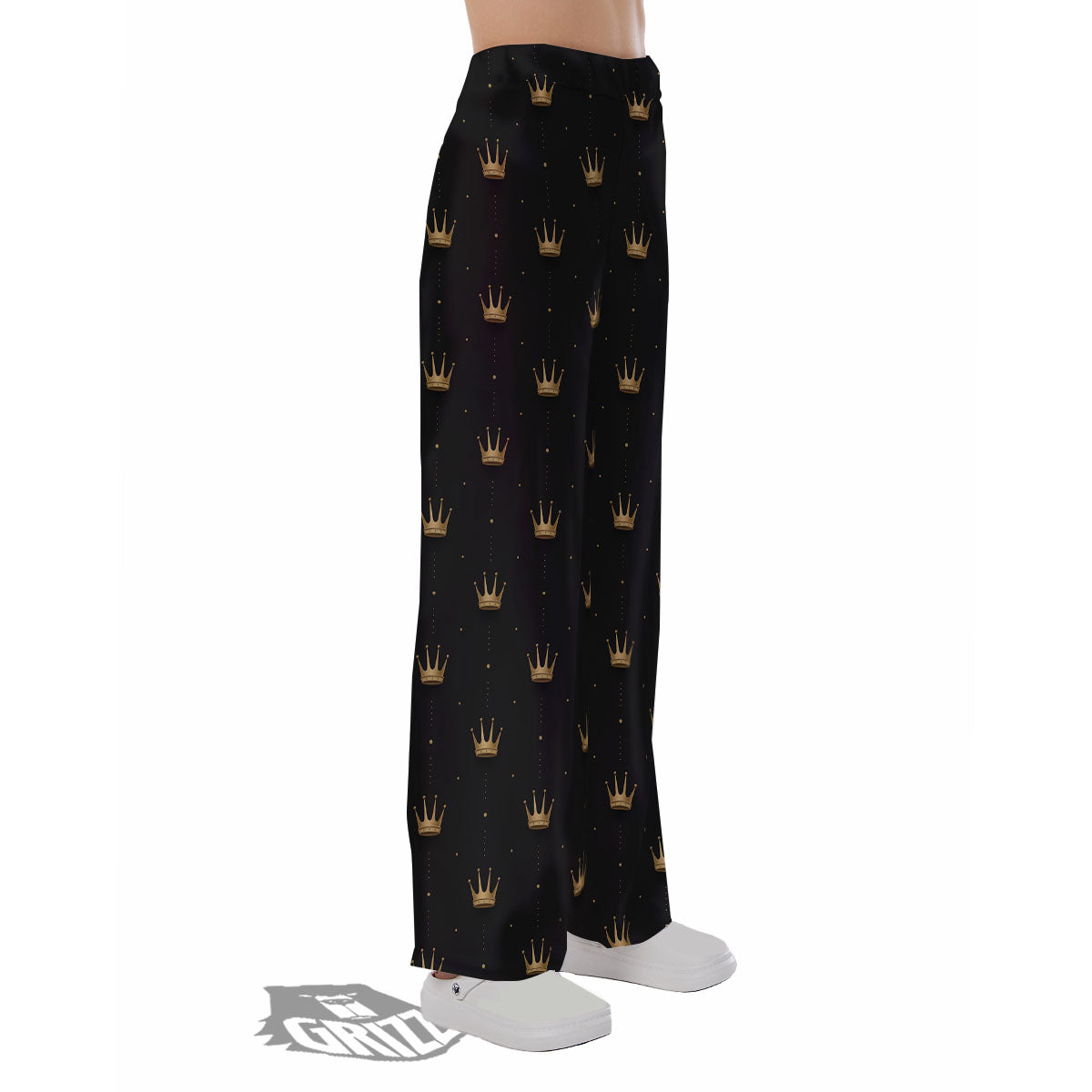 Gold Crown Print Pattern Pajama Pants-grizzshop