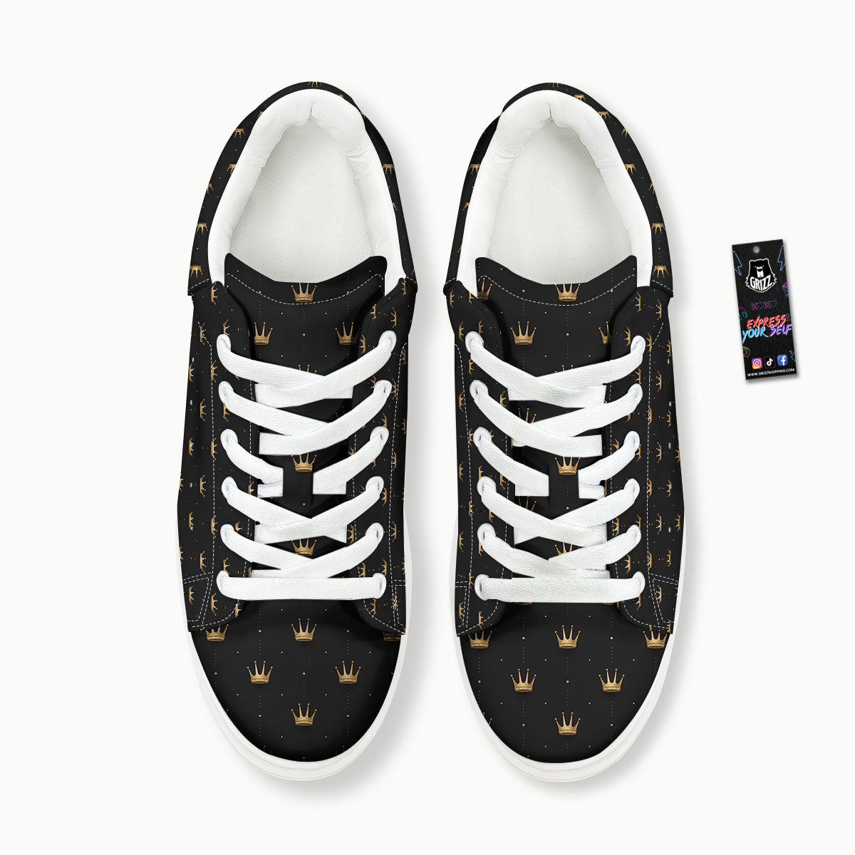 Gold Crown Print Pattern Platform Shoes-grizzshop