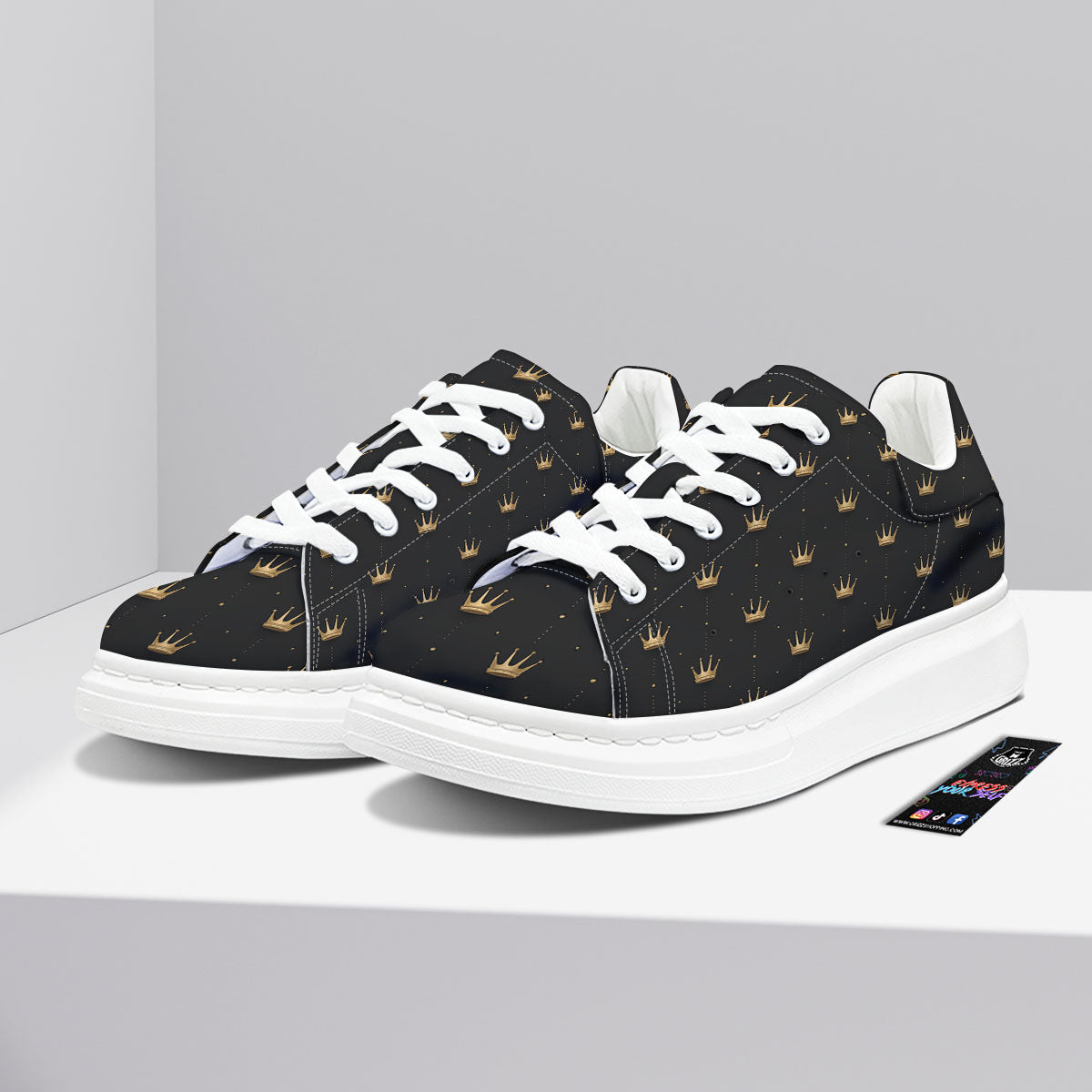 Gold Crown Print Pattern Platform Shoes-grizzshop
