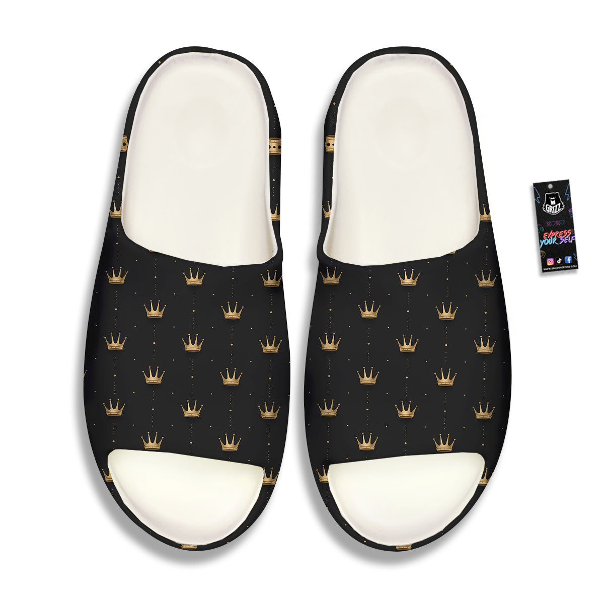 Gold Crown Print Pattern Sandals-grizzshop