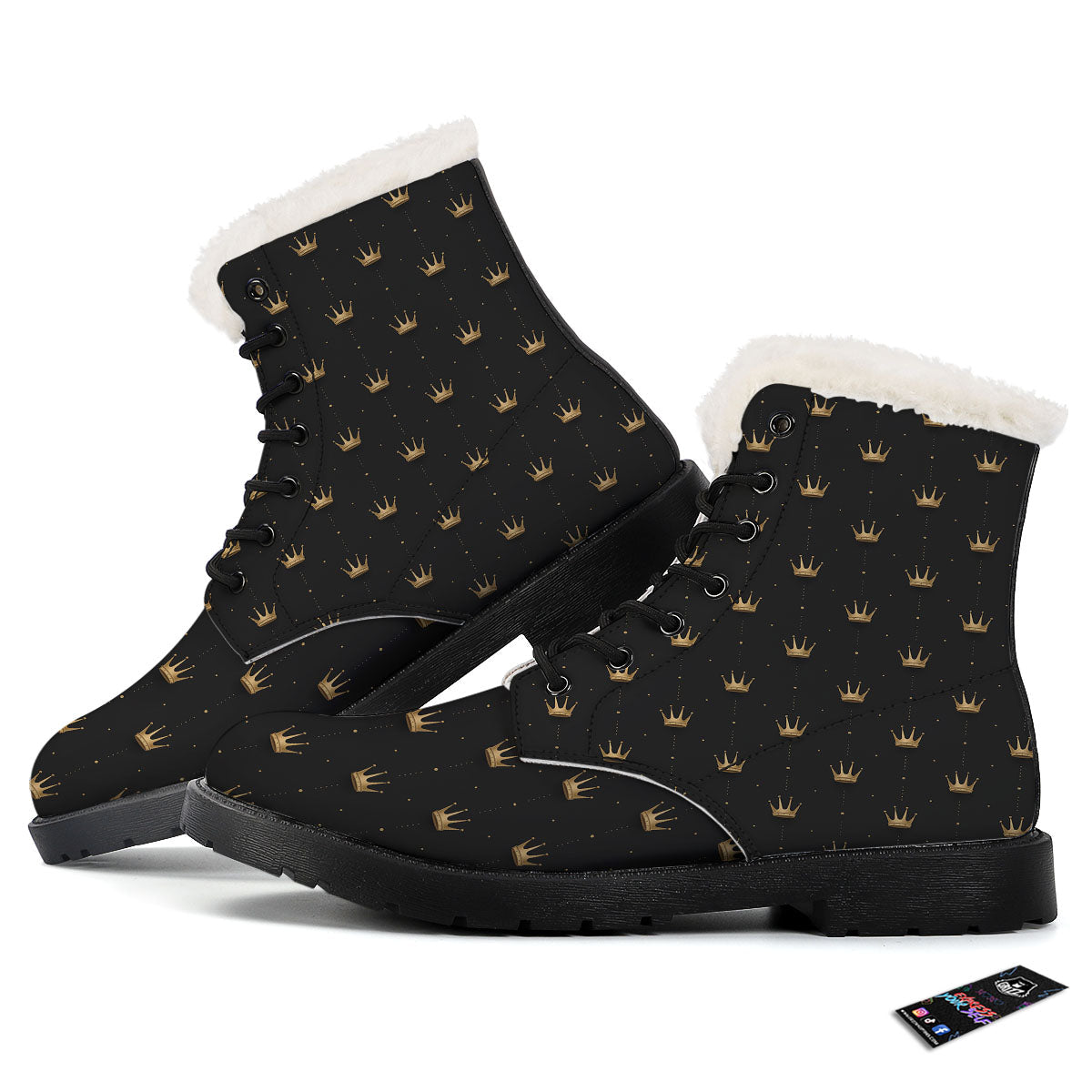 Gold Crown Print Pattern Winter Boots-grizzshop