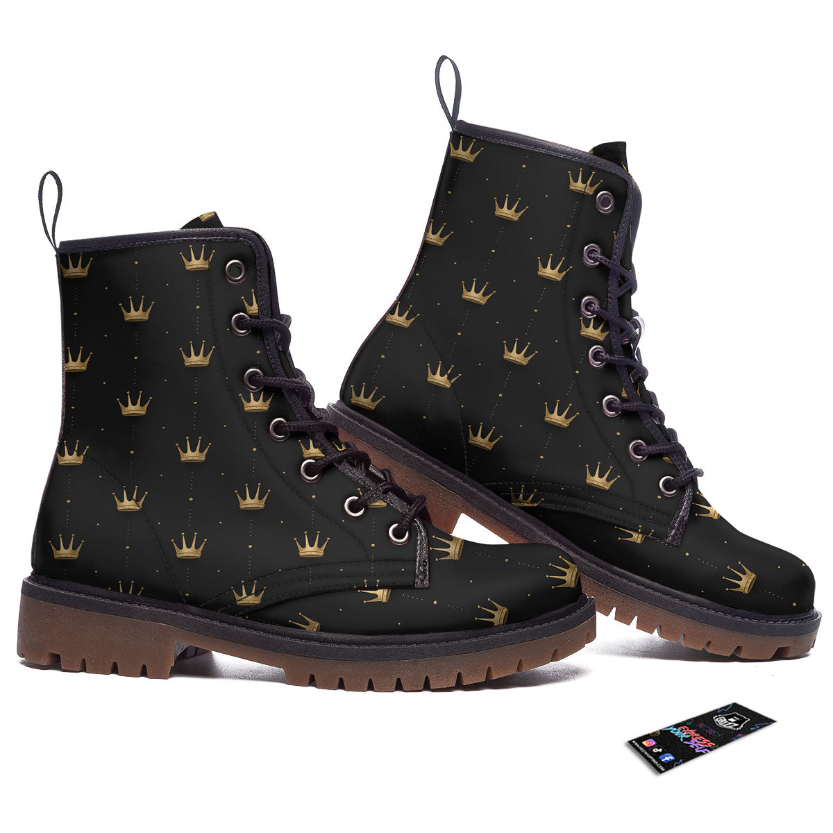Gold Crown Print Pattern Work Boots-grizzshop