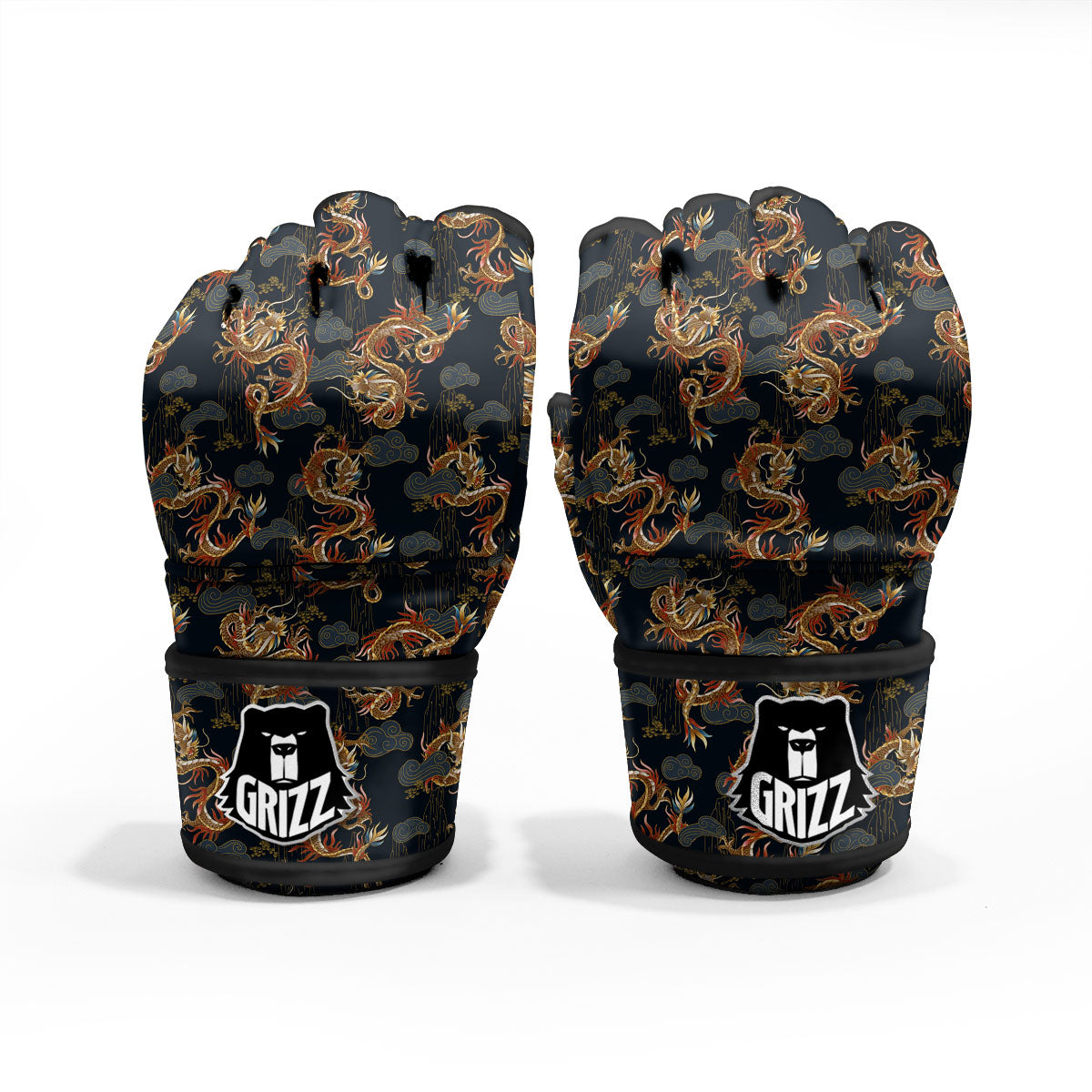 Gold Dragon Japanese Print Pattern MMA Gloves-grizzshop