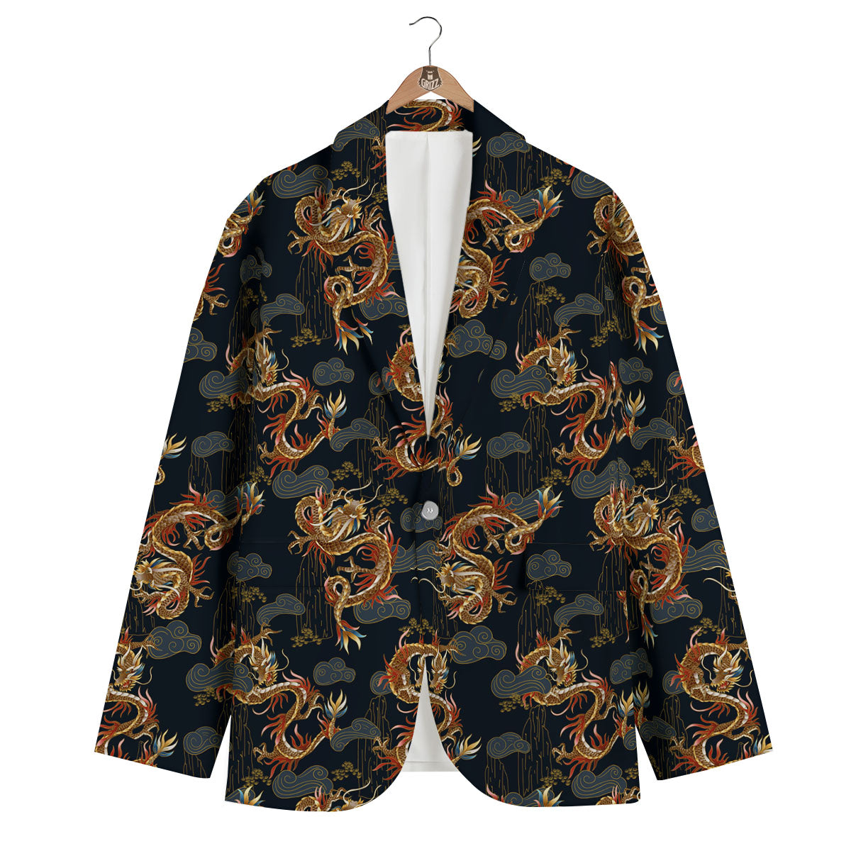 Gold Janpanese Dragon Print Men's Shorts