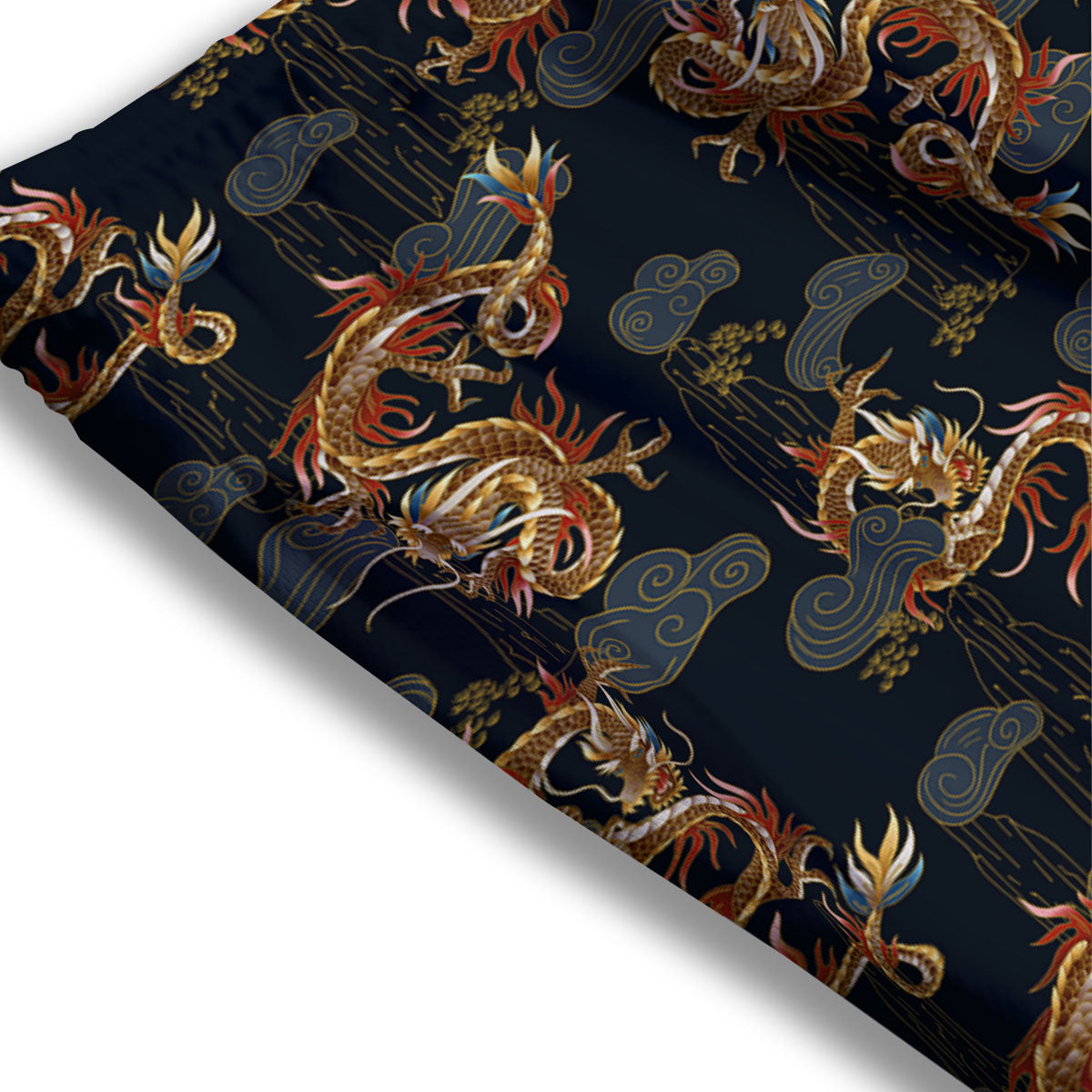 Gold Dragon Japanese Print Pattern Mesh Shorts