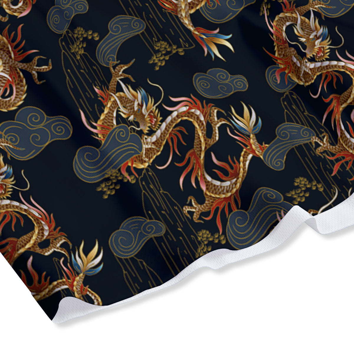 Gold Dragon Japanese Print Pattern Mesh Shorts