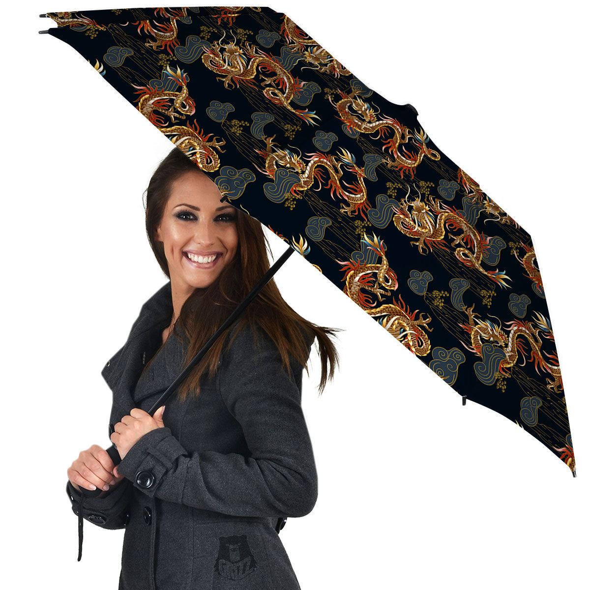 Gold Dragon Japanese Print Pattern Umbrella-grizzshop