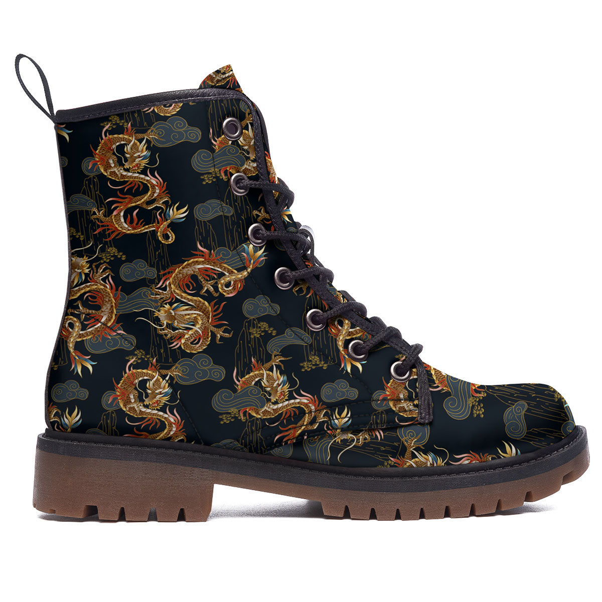Gold Dragon Japanese Print Pattern Work Boots-grizzshop