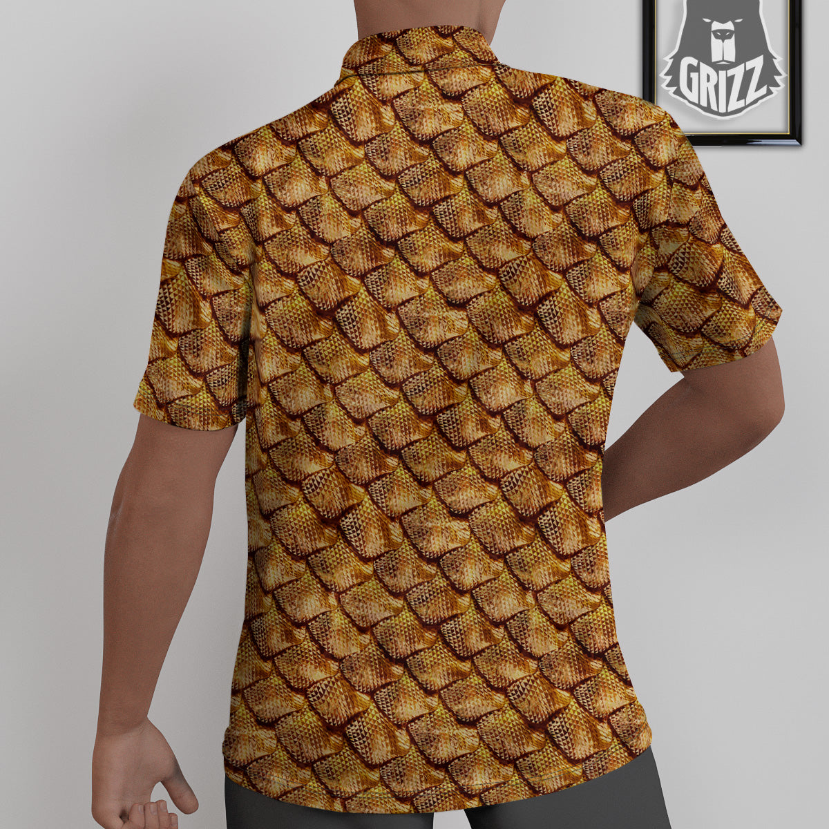 Gold Dragons Skin 3D Print Pattern Untucked Shirts-grizzshop