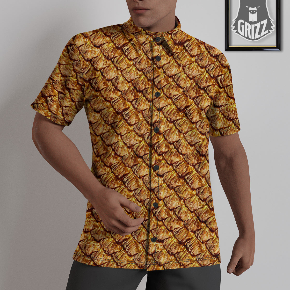 Gold Dragons Skin 3D Print Pattern Untucked Shirts-grizzshop