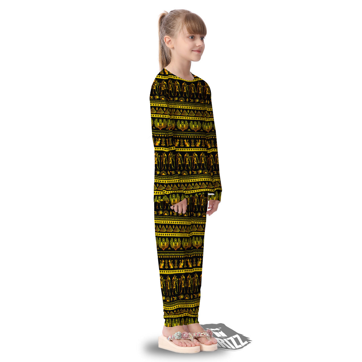 Gold Egypt Ethnic Print Kid's Pajamas-grizzshop