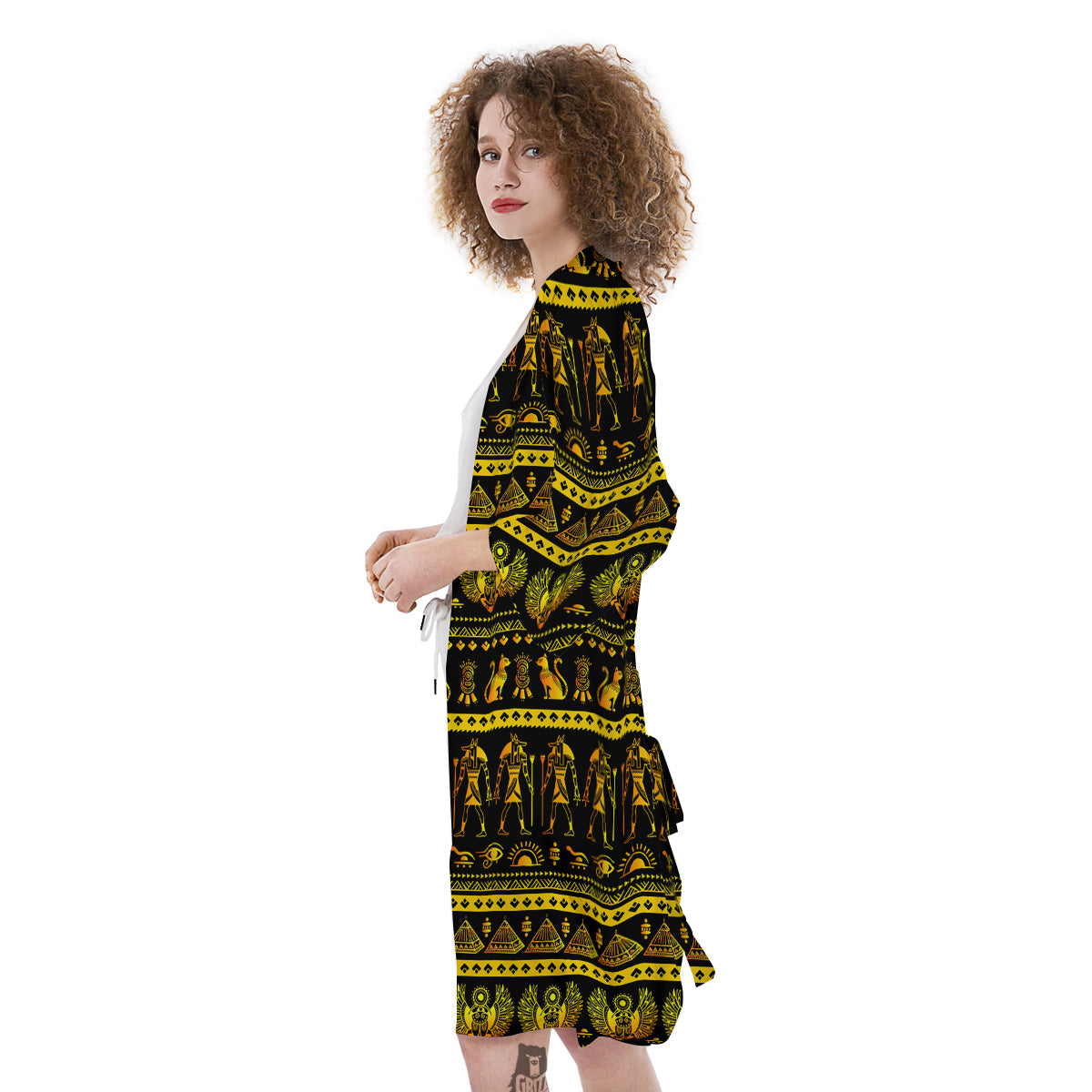 Gold Egypt Ethnic Print Kimono-grizzshop