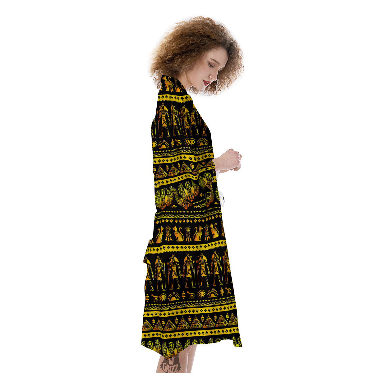 Gold Egypt Ethnic Print Kimono-grizzshop