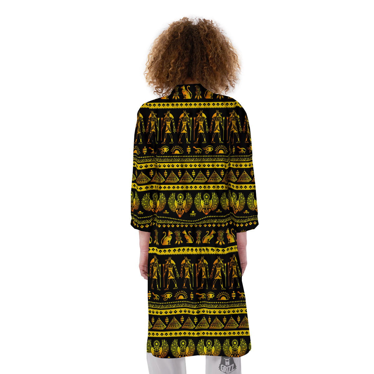 Gold Egypt Ethnic Print Kimono-grizzshop