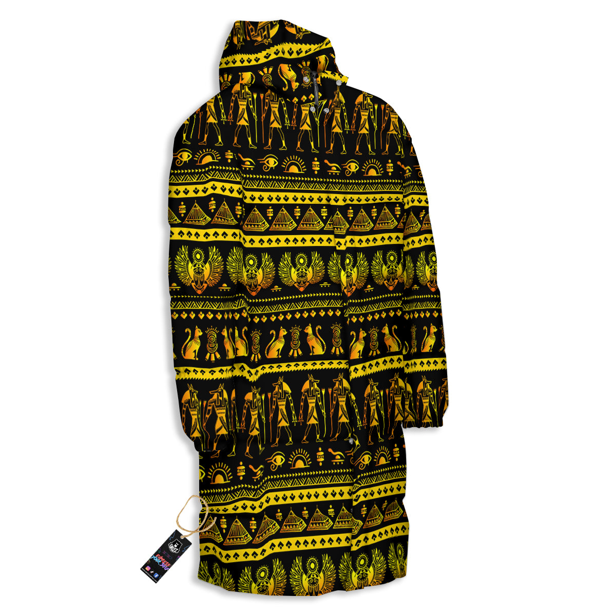 Gold Egypt Ethnic Print Long Down Jacket-grizzshop