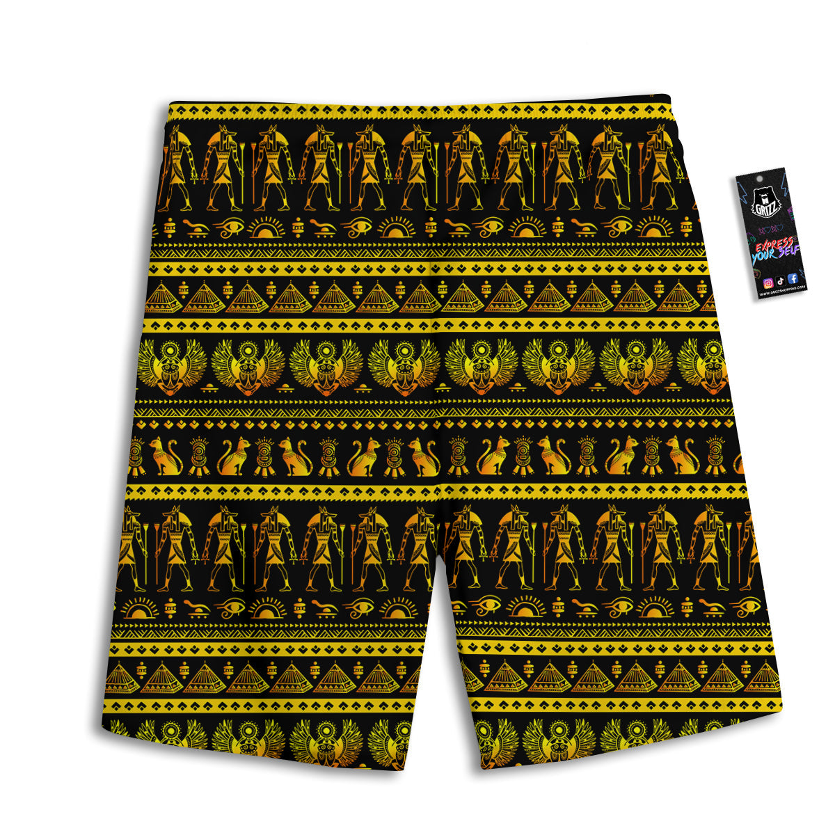 Gold Egypt Ethnic Print Men's Athletic Shorts