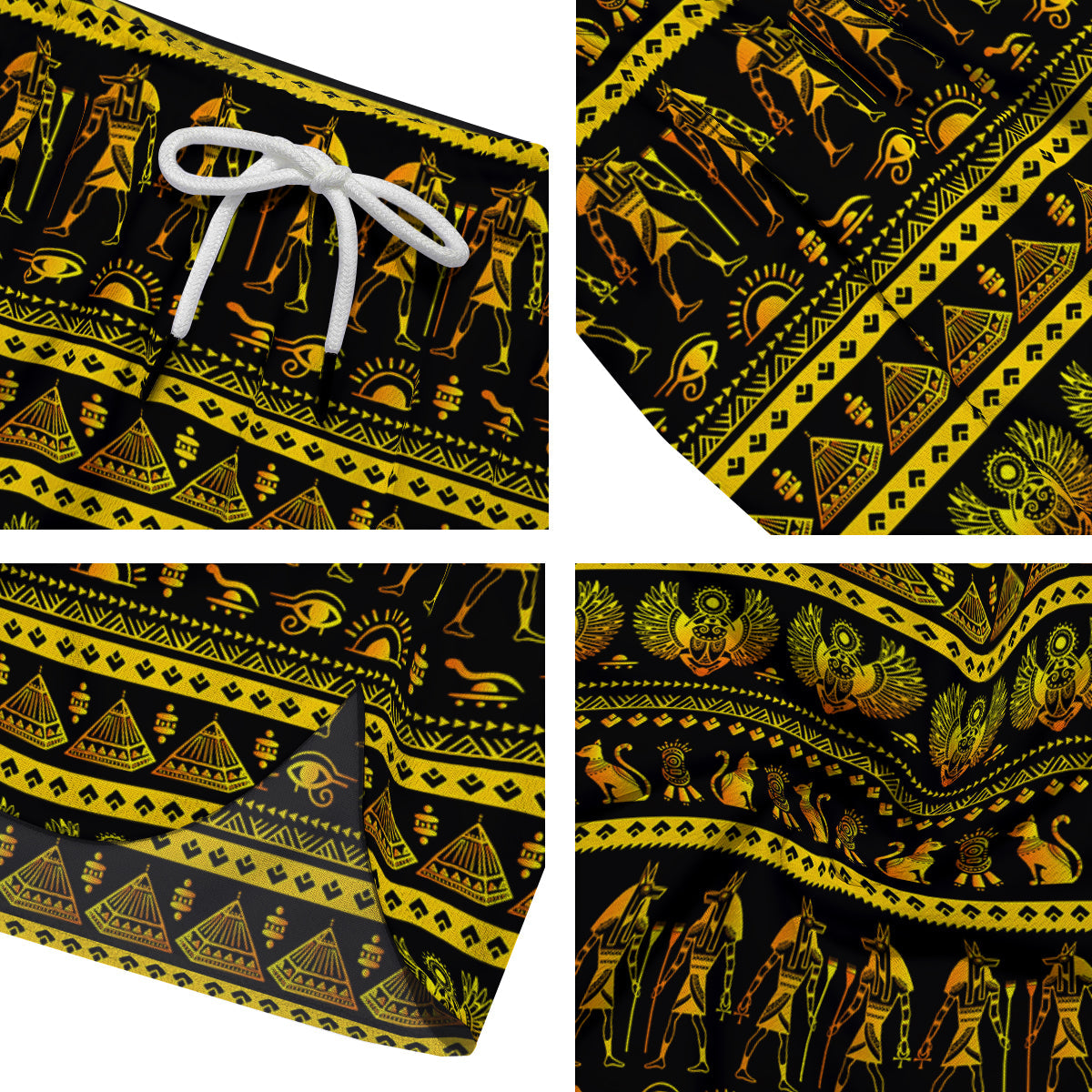 Gold Egypt Ethnic Print Men's Running Shorts-grizzshop
