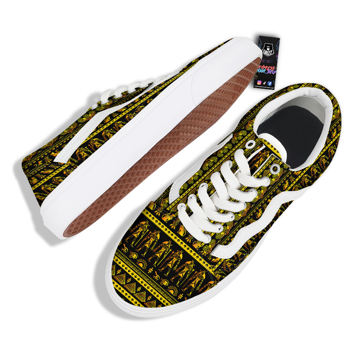 Gold Egypt Ethnic Print Skate Shoes-grizzshop