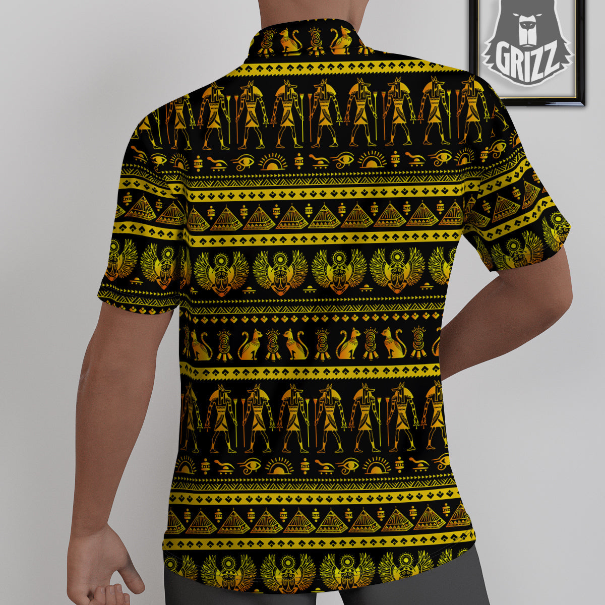 Gold Egypt Ethnic Print Untucked Shirts-grizzshop