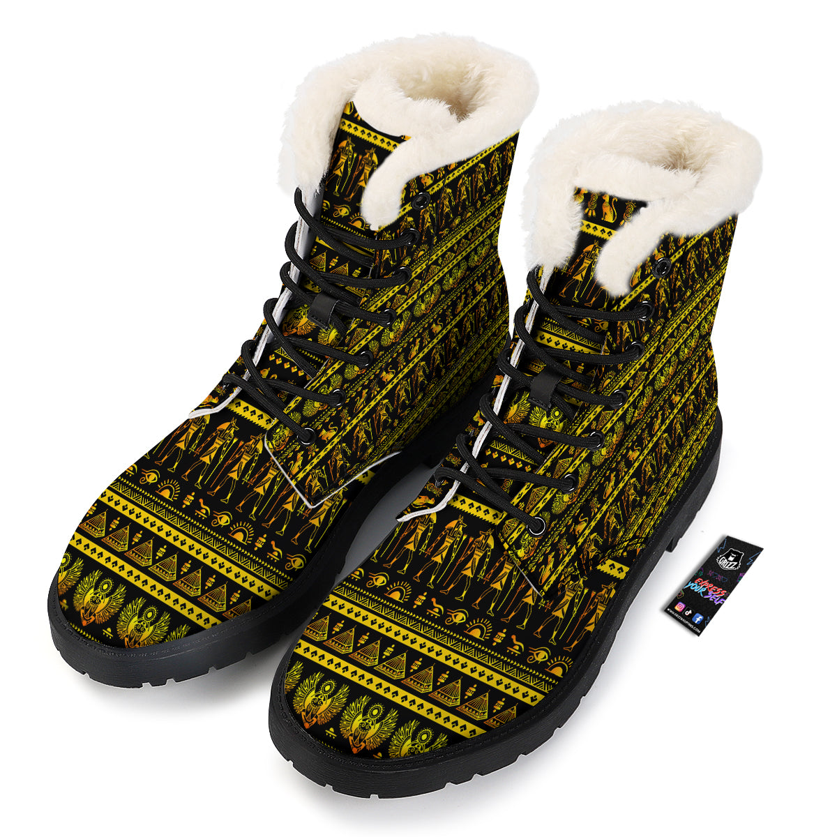 Gold Egypt Ethnic Print Winter Boots-grizzshop
