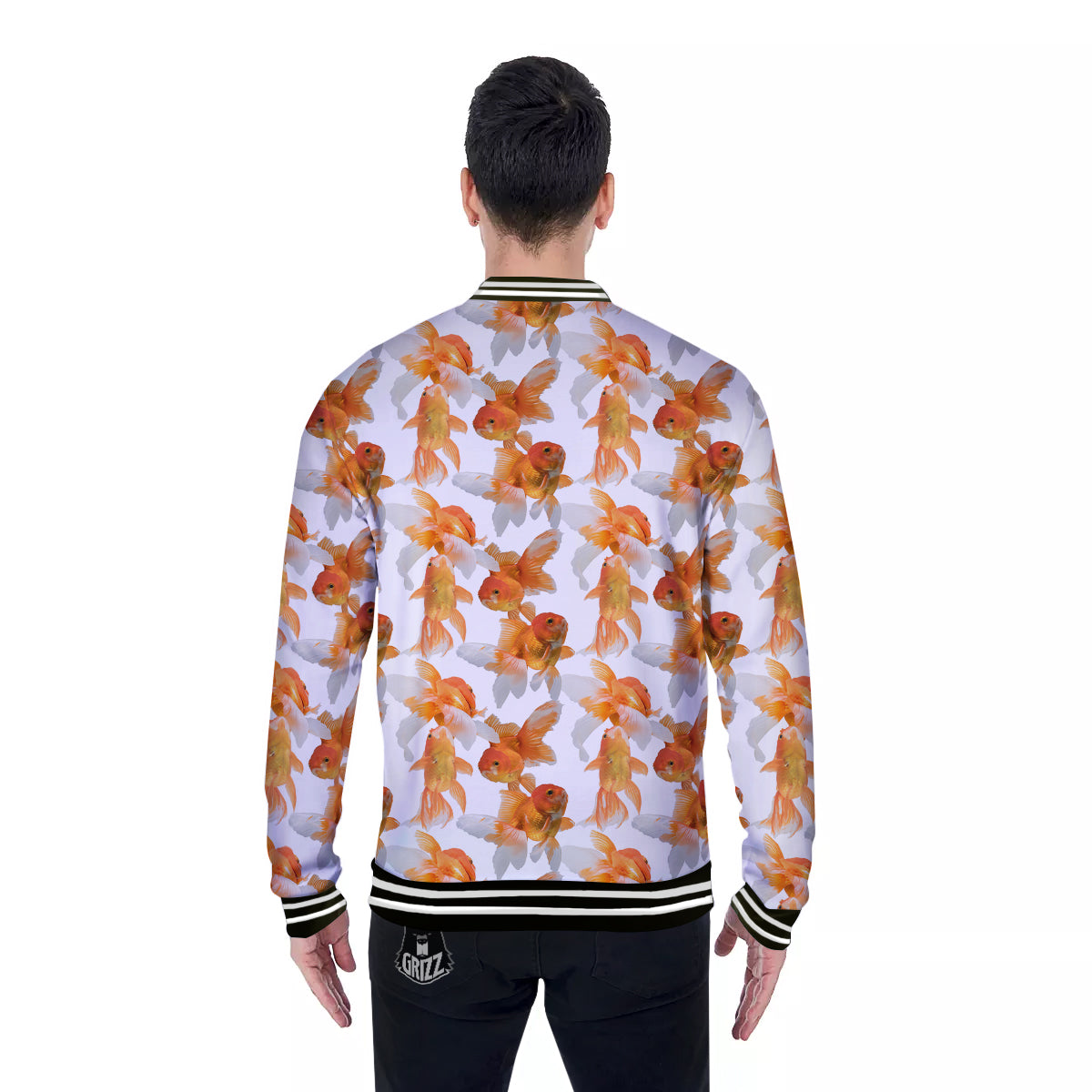 Gold Fish And White Print Pattern Baseball Jacket-grizzshop