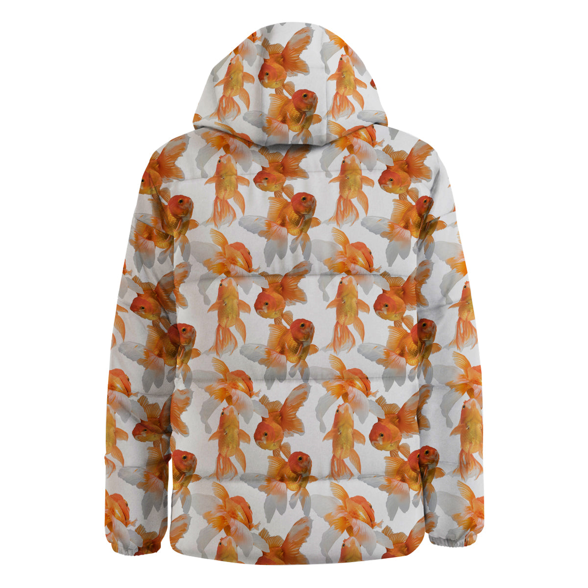 Gold Fish And White Print Pattern Down Jacket-grizzshop