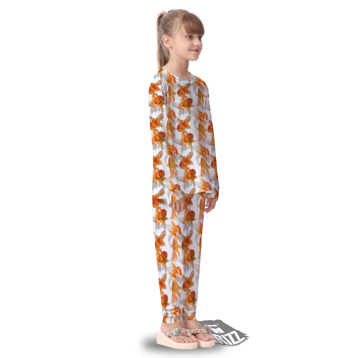 Gold Fish And White Print Pattern Kid's Pajamas-grizzshop