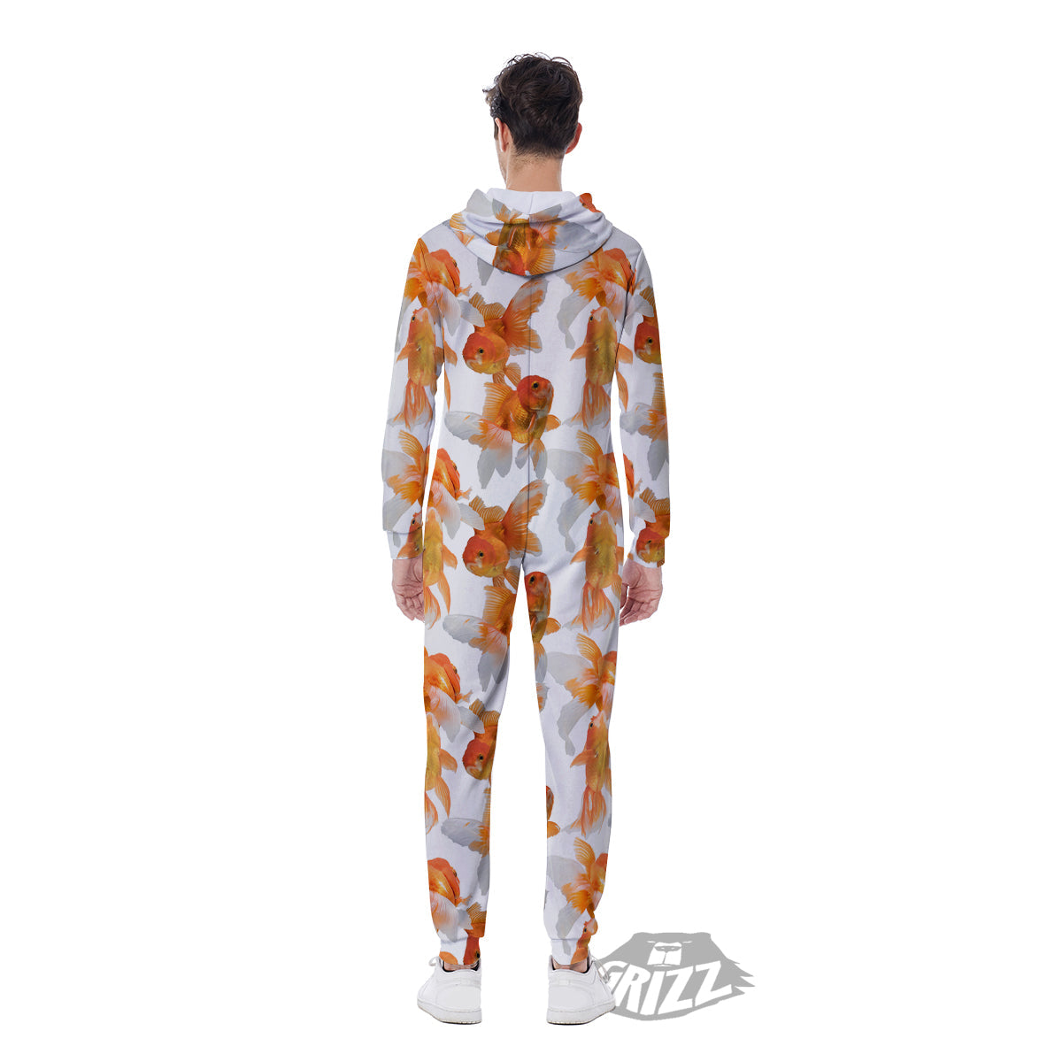 Gold Fish And White Print Pattern Men's Jumpsuit-grizzshop