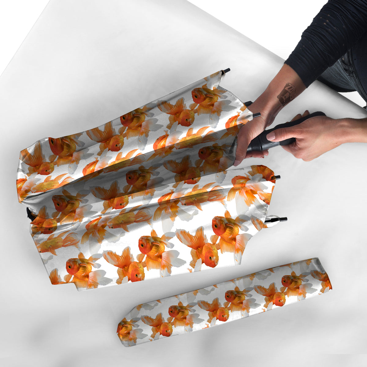 Gold Fish And White Print Pattern Umbrella-grizzshop