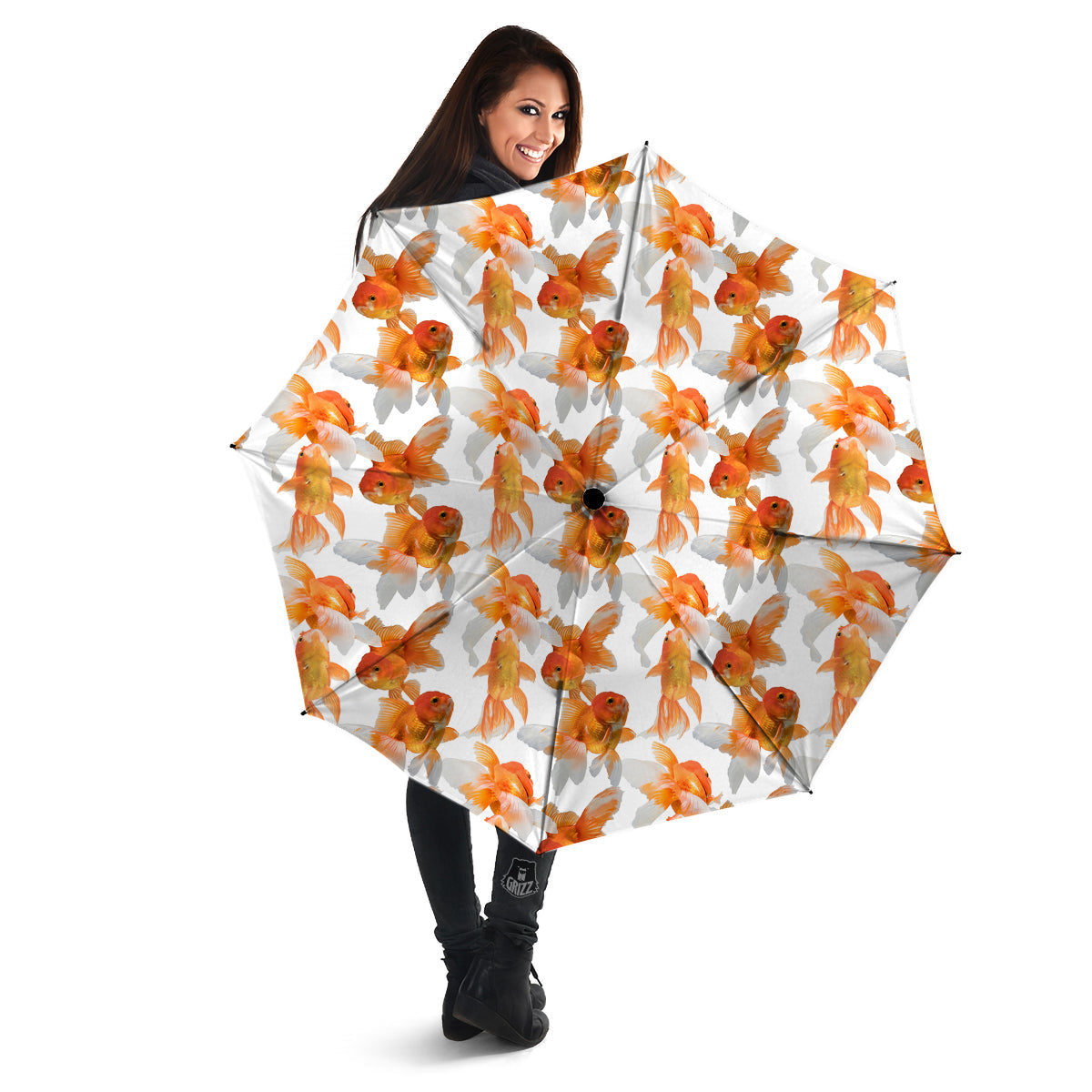Gold Fish And White Print Pattern Umbrella-grizzshop