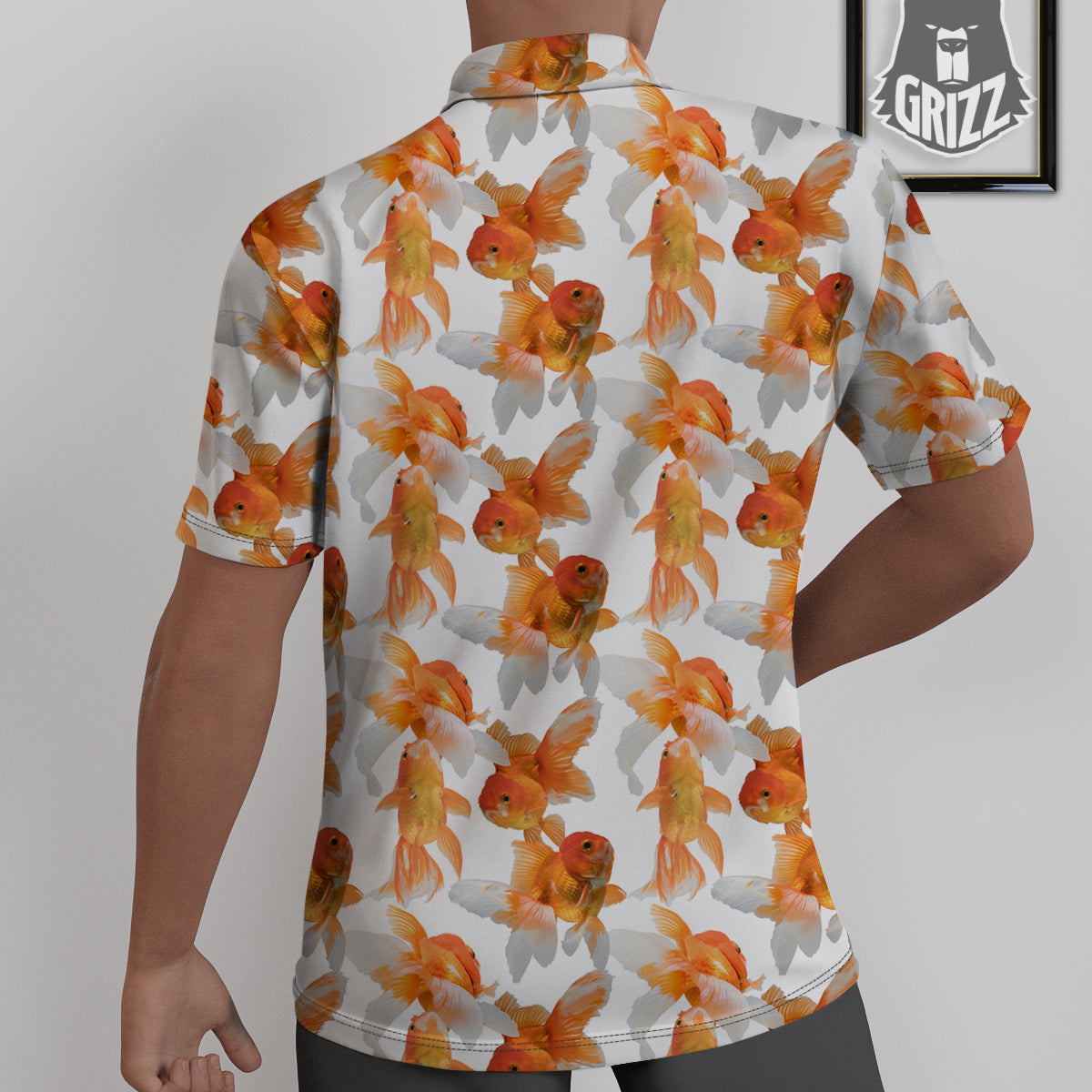 Gold Fish And White Print Pattern Untucked Shirts-grizzshop