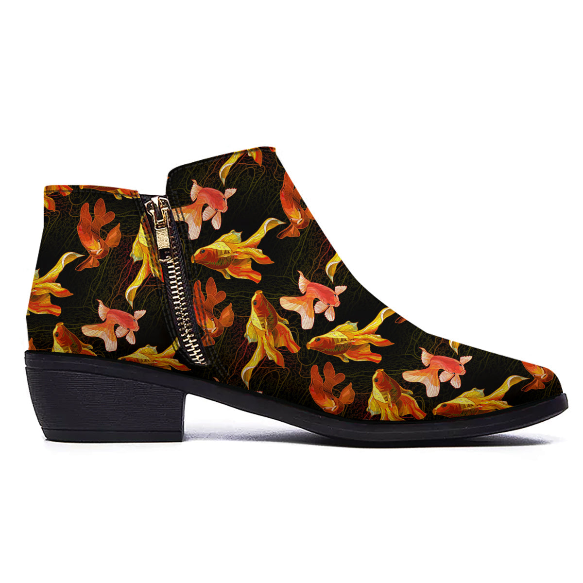 Gold Fish Drawing Print Pattern Ankle Boots-grizzshop