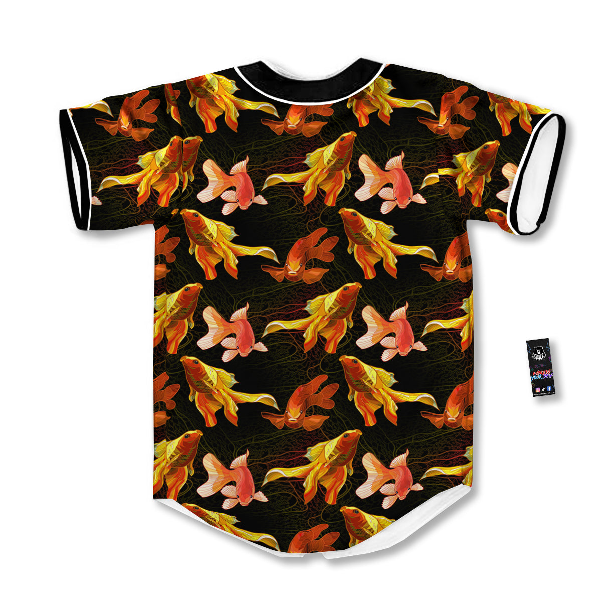 Gold Fish Drawing Print Pattern Baseball Jersey-grizzshop