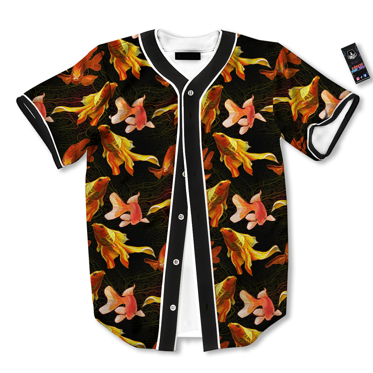Gold Fish Drawing Print Pattern Baseball Jersey-grizzshop