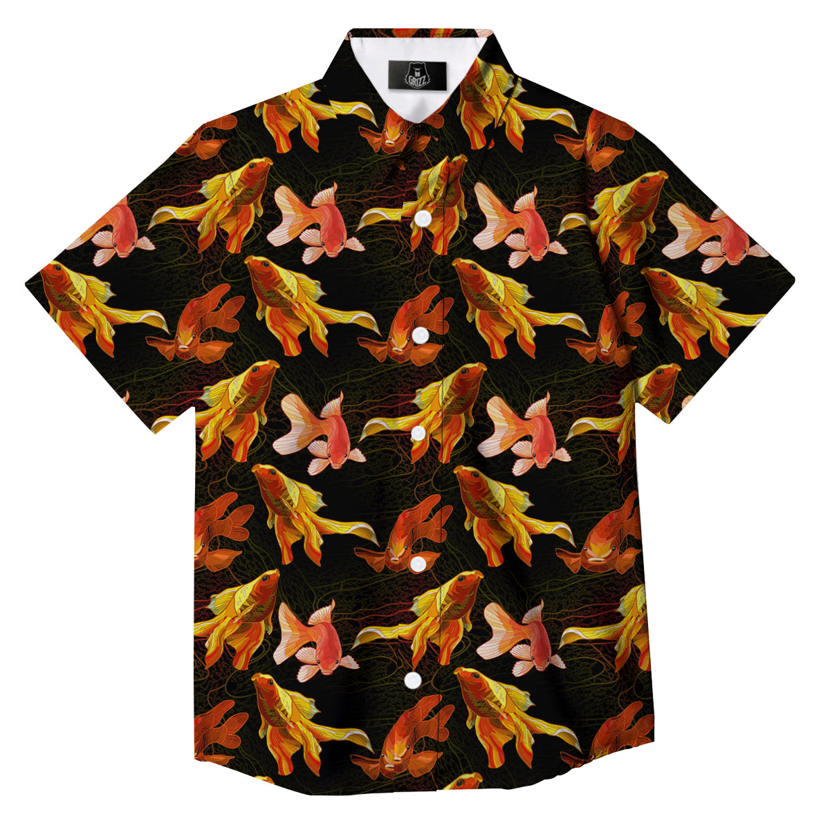 Gold Fish Drawing Print Pattern Button Up Shirt-grizzshop