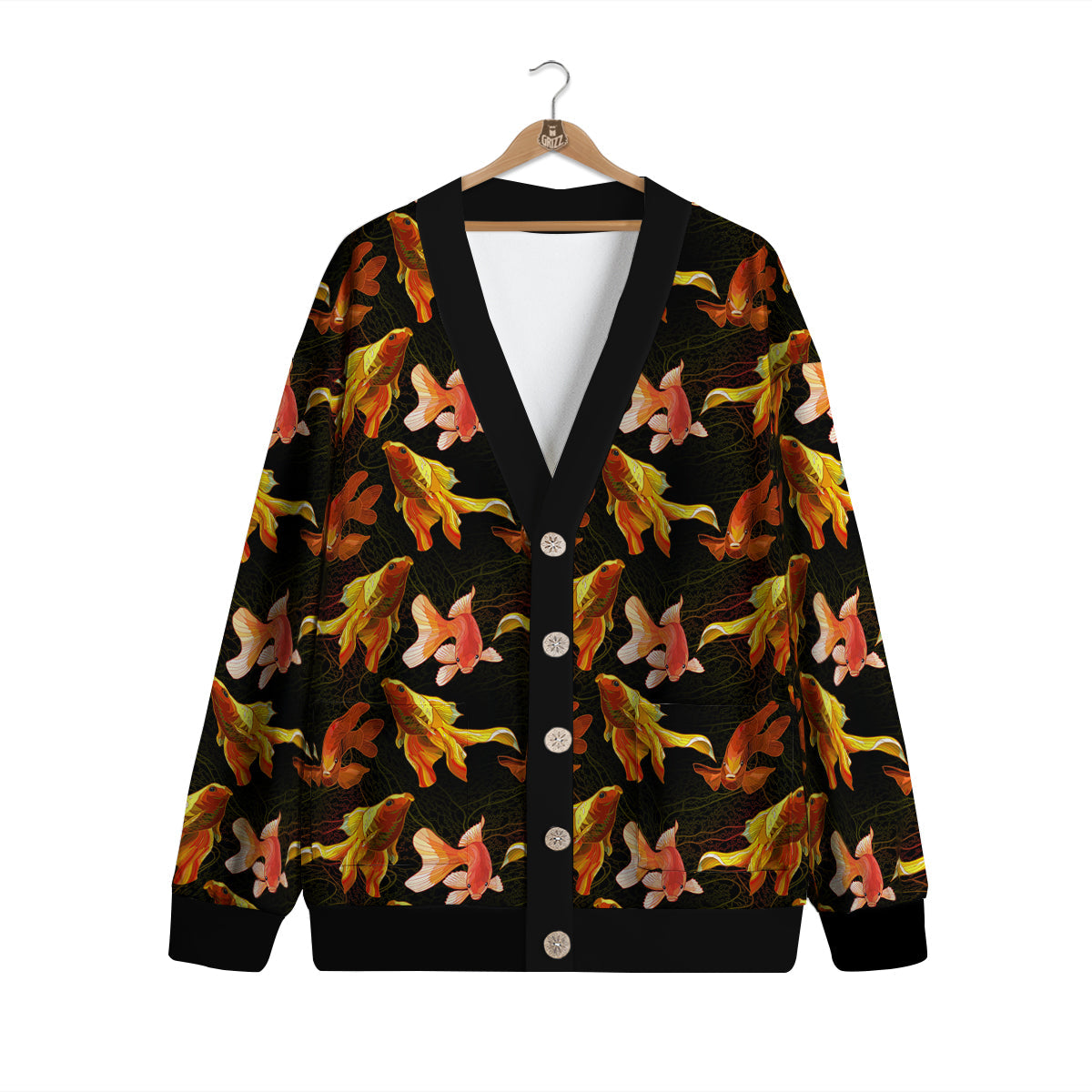 Gold Fish Drawing Print Pattern Cardigan-grizzshop
