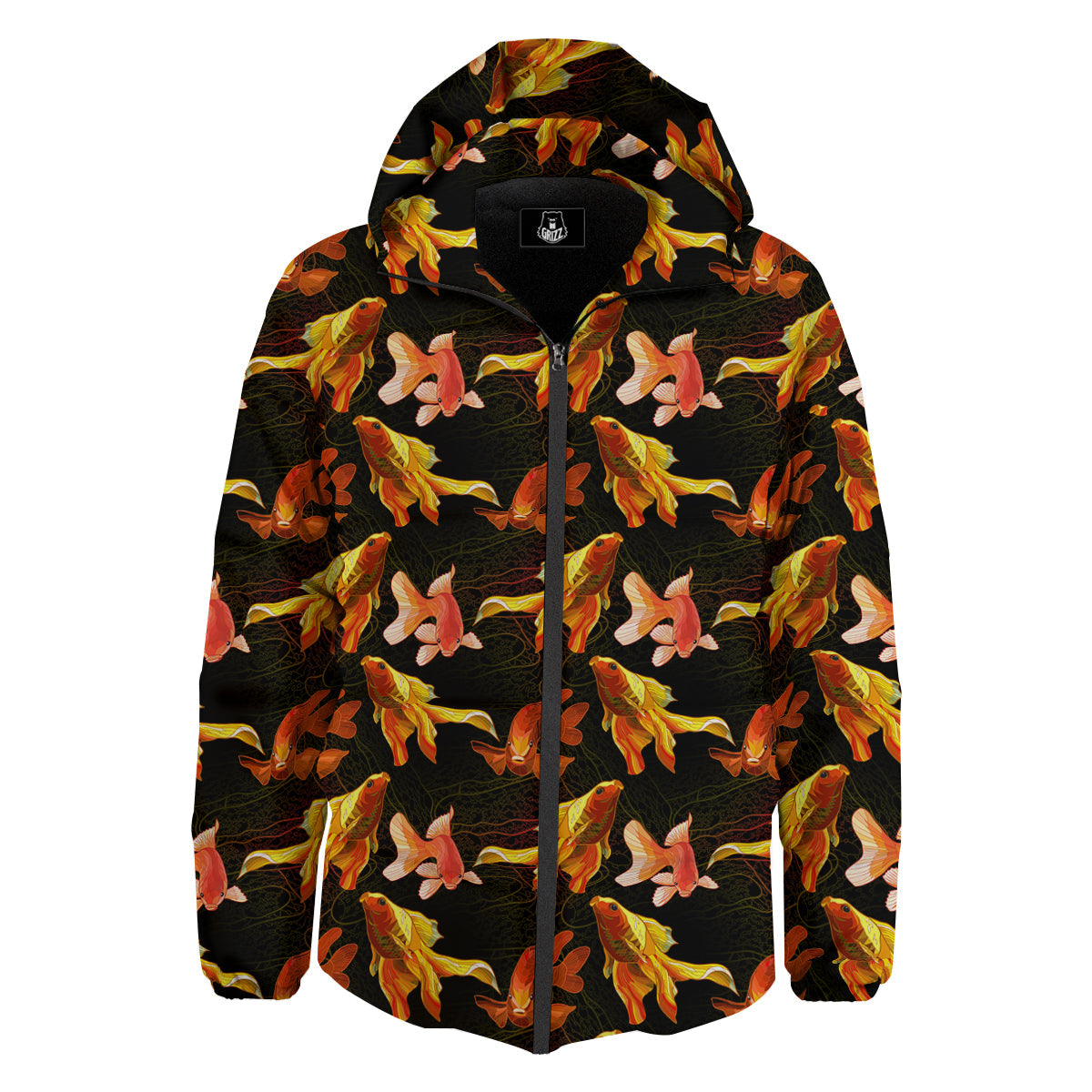 Gold Fish Drawing Print Pattern Down Jacket-grizzshop
