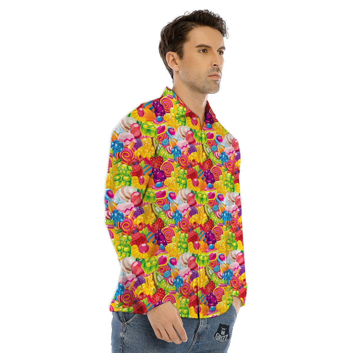 Gold Fish Drawing Print Pattern Men's Dress Shirts-grizzshop