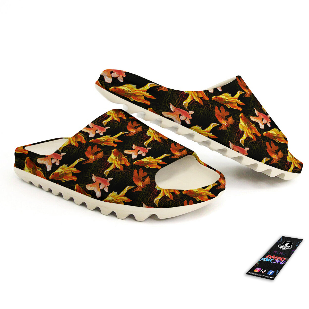 Gold Fish Drawing Print Pattern Sandals-grizzshop